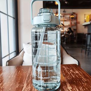 TEMU 1개 2000ml/67oz 대용량 시간 표시기 포함, 누수 방지 BPA 프리 트리탄 플라스틱 스포츠 물병, 스프레이 페인트 광택 마감, 빨대 & 손잡이 포함, 야외 피트니스 및 수분 추적용