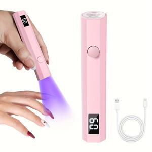 TEMU 휴대용 USB 전원 네일 드라이어 - 디지털 타이머 기능, 빠른 건조 LED 네일 램프 / 홈 & 살롱용 컴팩트 네일 드라이어, 리튬 배터리 및 USB 충전 (어댑터 불필요) - 밝은 핑크/화이트, 스타일리시한 뷰티 도구, 광택 플라스틱 외관
