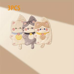TEMU 3개 세트 귀여운 고양이 핸드 타월 - 초소프트 빠른 건조 욕실 & 주방용 타월 (그레이/베이지), 흡수력 좋은 퀵 드라이 타월, 고양이 애호가를 위한 이상적인 선물, 독특한 디자인의 폴리에스터 혼방