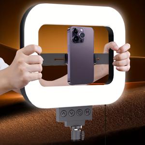 TEMU 1개 USB 전원 스마트폰 필 라이트 폰 홀더 포함, 사각형 LED 셀카 라이트, 3가지 색온도(화이트/내추럴 웜 라이트), 버튼 제어, 휴대용 + 카메라, 스마트폰, 스포츠 클립, 라이브 스트리밍, 메이크업, 블로깅 사용을 위한 마운팅 베이스