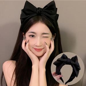 TEMU 1 우아한 한국 스타일 3D 블랙 보우 헤어밴드 - 대형 폴리에스터 머리띠, 일상 및 공식 행사용, 매끄러운 표면의 패션 헤어 액세서리, 여성용