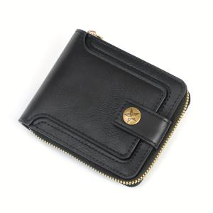 TEMU 1pc 남성용 PU 가죽 단색 비즈니스 지갑, 지퍼 및 버튼 카드 홀더, 남성용 데이 선물
