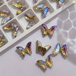 TEMU 울트라 샤이니 신제품 40팩 비즈 입체 네일 아트 장식 고품질 유리 5mm*10mm 네일 아트 고급 유리 나비 오너먼트 보라색 오로라 컬러풀 폰 케이스 헤드스트링 의류 가방 신발 인터넷 트렌디 고품질 유리