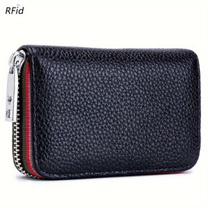 TEMU 여성용 RFID 차단 정품 가죽 지갑 - 슬림 지퍼 동전 지갑, 다수의 카드 슬롯, 오렌지 & 블랙 디자인, 컴팩트하고 스타일리시한 신용카드 홀더|카드지갑