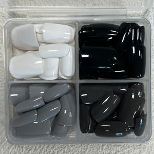 TEMU 96개 짧은 사각형 프레스온 네일 세트, 흑백 혼합, 믹스앤매치 착용 가능한 가짜 네일 키트
