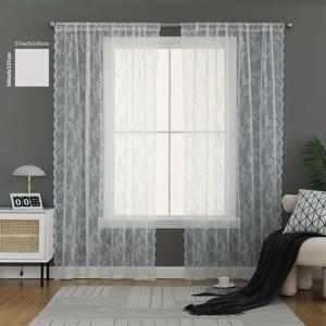 TEMU 2pcs 우아한 꽃무늬 레이스 시어 커튼 - 로드 포켓 디자인, 폴리에스터 원단, 조명 필터링, 기계 세탁 가능, 침실 및 거실 장식용 커튼, 거실용 커튼