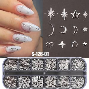 TEMU FULL BEAUTY 12 그리드 랜덤 혼합 네일 리벳 스타드, 골든/실버 스타, 라이트 네일 아트 찰름, 아스테리스즘 스타라이트 액세서리, 향기가 없는 매니큐어 용품