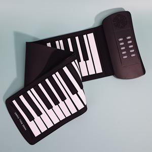 TEMU 폴리 49키 휴대용 롤업 피아노 키보드 - USB 및 배터리 구동, 실리콘 키, 블랙 - 초보자용, 휴대하기 쉬운 디자인의 홈 전자 정리함, 피아노 액세서리