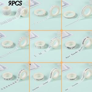 TEMU 9pcs 캘린더 및 종이 테이프 세트, 날짜, 주, 월, 디지털 캘린더, 종이 테이프, 장식 패턴, 공예, 일기 계획, 좋은 접착력, 떨어지지 않음, 흔적 없음, 색상: 흰색, 표면 추천: 플라스틱, 방수 등급: 방수 없음, 재질: 종이|캘린더|다이어리|일기장