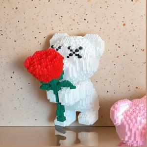 TEMU 2996pcs 로맨틱 베어 3D 퍼즐 - 폴리프로필렌 건축 키트, 로즈 모델 베어 DIY, 커플 및 부모를 위한 창의적인 선물, 조립 필요