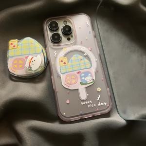 TEMU 색다른 도안된 투명한 작은 집 폰 케이스, 회전형 자석 스탠드 포함, Iphone 11, 12, 13, 14, 15, 및 16 Pro Max와 호환 가능합니다.