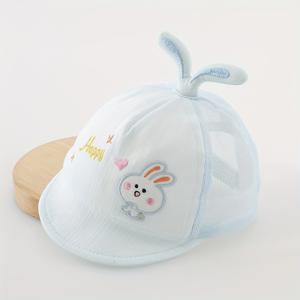 TEMU 남녀 어린이를 위한 여름용 유아 모자, 유아 태양 모자, 신생아 태양 모자, 0-6 개월을 위한 통기성 있는 야구 모자, 매직 테이프로 조절 가능한 청소년 모자, 자수된 토끼 장식|여름모자|신생아옷
