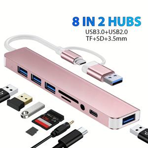TEMU USB 허브(듀얼 포트 포함), 휴대용 멀티포트 어댑터, 맥북 프로/에어, 3.5mm 오디오 잭, SD 카드 리더, USB 3.0/USB 2.0, 노트북, 맥북, 기타 장치와 호환 가능, 맥북 프로