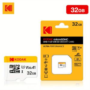 TEMU KODAK 미니 메모리 SD 카드 256GB 128GB 64GB 32GB U3 V30 4K 풀 HD TF 플래시 카드 (휴대폰/컴퓨터/카메라용)
