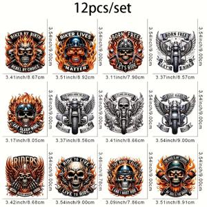 TEMU 12pcs 스컬 비닐 스티커 - DIY 세척 가능한 열 전달, 스컬, 날개, 등 강력한 디자인, 티셔츠, 마스크, 청바지, 배낭 등에 완벽한 장비 | 스컬 아트워크 | 세척 가능한 비닐