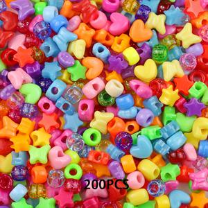 TEMU 200개 컬러풀한 대형 구멍 비즈 - DIY 보석 만들기, 팔찌, 목걸이, 귀걸이, 공예용으로 다양한 모양과 색상, 귀여운 비즈