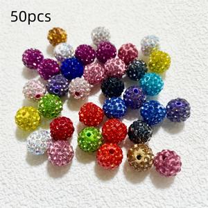TEMU 50개 8mm 혼합 색상 유리 라인스톤 클레이 비즈, 디스코 스타일 합성 춤바 비즈 DIY 팔찌 목걸이 및 주얼리 제작 공예용