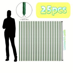 TEMU 온실 식물 지지대 막대기, 25개, 튼튼한 스틸 플라스틱 코팅 막대기, 야외 심기에 적합, 등반식물, 토마토, 나무, 오이 및 콩 재배용