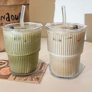 TEMU 2/4개 유리 커피컵 (빨대 및 뚜껑 포함, 360ml/12.17oz) - 내구성 강한 음료용 잔, 홈 & 오피스 사용에 완벽, 커플 선물, 휴일 선물 추천