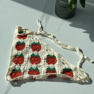 TEMU 여성용 크로셰 레이스 스카프 - 레드 & 화이트 꽃무늬, 조절 가능한 타이 프론트 디자인, 가벼운 올 시즌 헤드스카프, 캐주얼 & 정장용, 완벽한 어머니의 날 선물, 헤드스카프, 다용도 헤드웨어, 장식 헤드웨어, 세밀한 공예