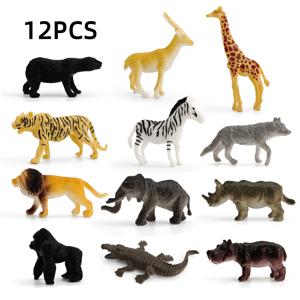 TEMU 1세트 12피스 미니어처 동물 피규어 (사자, 호랑이, 기린, 얼룩말, 곰, 코뿔소 포함) - 휴일 선물 및 학습, 인지 발달에 완벽한 선택