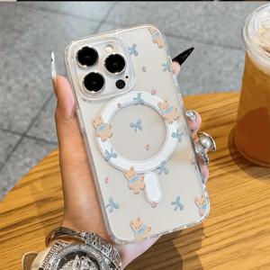 TEMU 투명한 자석 폰 케이스, 곰을 특징으로 하는, Apple용 for iphone 모델 16, 15, 14, 13, 12, 및 11 Pro Max와 호환됩니다. TPU 소재로 제작된 케이스는 크리스마스, 새해, 부활절, 또는 할로윈 선물로 좋은 선택입니다.