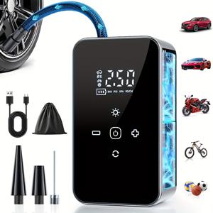 TEMU 휴대용 무선 타이어 공기 주입기 - 디지털 압력 게이지, USB 충전식, LED 라이트, 자동차/자전거//농구공/스포츠 장비용 컴팩트 에어 펌프, 리튬 배터리 내장, 세련된 디자인, 내구성 강화, 차량 소유자를 위한 빠른 공기 주입