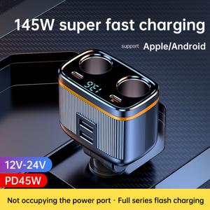 TEMU 145W 고출력 차량용 충전기, PD45W 초고속 충전 & 80W 시거 라이터 출력, USB 전원 공급, 12-24V 자동차/트럭/SUV 호환 - 스마트폰, 태블릿, GPS, 캐빈 히터 지원, 라이터 홀 미사용 디자인, 모바일 파워 소스, 디지털 전압 표시, 스타일리시 메탈릭 마감, 텍스처 그립 케이싱