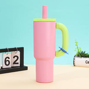 TEMU 2.0 업그레이드된 40oz 도파민 컬러풀 텀블러 | 7가지 색상 선택 가능 | 대용량 스테인리스 스틸 보온컵 (24시간 냉온 유지) | 차량용 누수 방지 뚜껑 | 식품 등급 304 스테인리스 | 분리 가능한 빨대 + 손잡이 포함 | 캠핑, 피트니스, 여행 및 아웃도어 스포츠에 필수|텀블러|트래블보틀