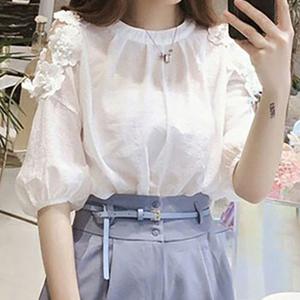 TEMU 여성 봄여름 반팔 셔츠 상의 얇은 오프숄더 폴리에스테르섬유 엘레강스