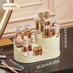 TEMU 1개 회전 메이크업 정리함 - 컴팩트 360° 회전 화장품 보관함, 화이트, 핑크, 크림 색상 선택 가능 - 내구성 있는 플라스틱, 브러쉬, 립스틱, , 문구류를 위한 공간 절약 디자인, 화장품 보관 솔루션|우아한 디자인|컴팩트 정리함, 화장품 보관 정리함