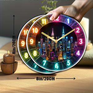 TEMU 1개 2D 평면 벽시계 모던 동물 도시 메탈 프린트 시계 AA 배터리 구동 홈 오피스 욕실 주방 학교 장식 8인치/20cm, 사무실 데코, 학생 및 직장인을 위한 내구성 있는 소재, 조용한 기계, 현대적 디자인, 동물 테마, 2D 플랫|시계|벽시계|벽시계