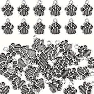 TEMU 60pcs 동물 개 발 매력 고양이 발 인쇄 구슬 펜 던 트 금속 강아지 발자국 매력 보석에 대 한 결과 DIY 목걸이 팔찌 만들기