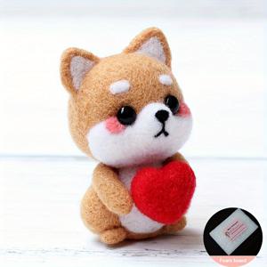 TEMU 1 세트 DIY 펠트 바늘 키트, 미완성 러브 시바 이누 공예, 초보자를 위한 올 시즌 원단 펠트 바늘 세트, 생일, 가족 공예 날, 학교 활동에 이상적 - 흰색, 빨간색, 검정색, 짙은 분홍색, 밝은 갈색
