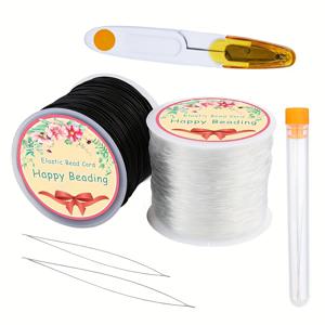 TEMU 2개 롤 탄성 비드 코드 0.8mm, 각각 110야드, 비즈 바늘과 날카로운 가위가 있는 늘어나는 고무 팔찌 끈, 씨앗, 조랑말, 점토 비즈, 보석 제작에 이상적