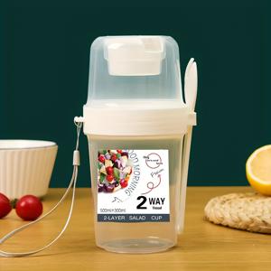 TEMU 두 가지 기능이 있는 휴대용 샐러드 컵 컨테이너 세트, 드레싱 랙 및 포크 포함 - BPA 프리 플라스틱, 손세척, 가벼운 직사각형 물병 세트, 요거트, 시리얼, 오버나이트 오츠, 스낵용, 1개