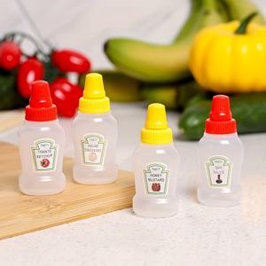 TEMU 4개 미니 휴대용 도시락 소스 병 세트 - 케첩, 마요네즈, , 잼 라벨이 있는 여행에 적합한 플라스틱 조미료 디스펜서 - 피크닉 및 외식에 완벽