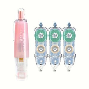TEMU 4pcs 모란디 컬러 교체 가능한 리필이 있는 양면 테이프 - DIY 공예, 종이 절단, 사진 부착 및 사무실 사용을 위한 사용하기 쉬운 제품 - 레드, 그린, 블루, 옐로우, 핑크 색상의 패스텔 접착점, 사무실 용품 | 모란디 컬러 팔레트 | 디스펜서 기능, 사무실 용품 및 액세서리