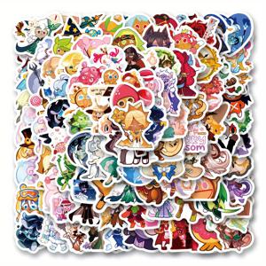 TEMU 104pcs 쿠키 런 킹덤 게임 귀여운 만화 스티커 - 물병, 스케이트보드, 일기장 및 스크랩북용 생동감 있는 방수 데칼 - 