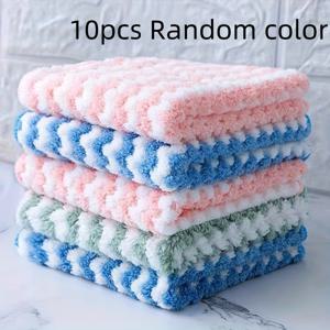 TEMU 흡수력 최고의 주방 타월 10pcs | 접시 & 카운터탑 청소에 완벽, 현대적 스타일, 사각형, 손세탁 전용, 블루·핑크·그린