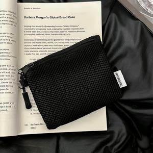 TEMU 1pc 블랙 메쉬 지퍼 포켓 - 메이크업, 화장품 및 화장품, 휴대용 미니 보관 가방, 여행용 조직 가방, 이중 공간, 립스틱, 여행용 메이크업 가방 등 필수품에 적합|파우치|립스틱|화장품정리함