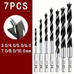 TEMU 7pcs 세트 1/4 헥스 샹크 삼점 목공 드릴 비트 위치 조정 도구 (3/4/5/6/7/8/10mm), 나무, 플라스틱, 골판지 및 대나무용