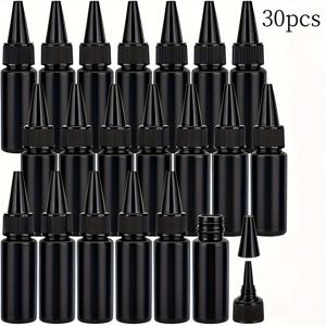 TEMU 30개입 30ml/1.01oz 블랙 뚜껑 플라스틱 병 - 미술용품, 잉크, 접착제 및 공예 프로젝트용 재사용 가능한 정밀 분배기 - 내구성 있는 손세척 전용 용기, 누수 방지 디자인, 리필 가능 디스펜서, DIY 취미용