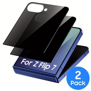 TEMU 갤럭시 Z 플립 7 개인 정보 보호 스크린 보호기 2 팩, 케이스 친화적, 스크래치 방지, 버블 없는 tempered glass