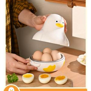 TEMU 1개 오리 모양 계란 삶기 냄비 - 노란색 부리와 발이 있는 흰색 주방 도구, 멀티펑셔널 하드볼드 에그용, 가정용 이상적, 식품 안전 디자인, 계란 삶기 냄비