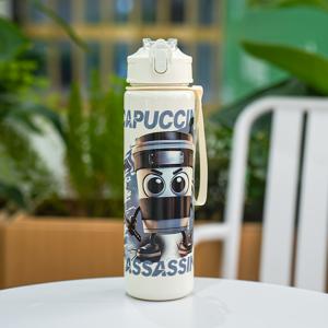 TEMU 손잡이 및 잠금 뚜껑이 있는 1개 750ml/26oz 물병, 내구성 있는 PC 소재, 광택 마감, 러닝, 사이클링, 여행용 방수 디자인 - 생일, 크리스마스, 할로윈, 새해 선물로 완벽한 귀여운 물병, 여행 수화 장비, 만화 캐릭터 디자인, 안전 잠금 기능