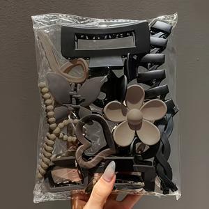 TEMU 여성용 우아한 매트 헤어 클립 11개 세트 - 별 모양 플라스틱 헤어 액세서리 리본 디테일 포함, 전원 필요 없음, 데이 선물, 스타일링 및 그루밍을 위한 단색 헤어 클립, 데이 선물, 튼튼한 헤어 클립