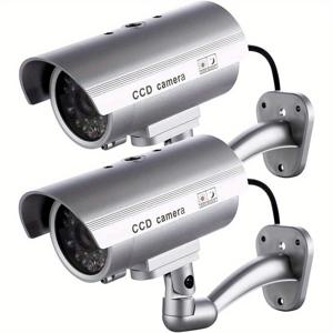 TEMU 2/4 팩 더미 보안 카메라, 더미 카메라 CCTV 감시 시스템, 실제 시뮬레이션 LED가 장착된 홈 보안 경고 스티커 실외/실내 사용
