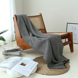 TEMU 1pc 북유럽 줄무늬 패턴 니트 담요, 에어컨 담요, 소파 침대 소파에 대한 따뜻하고 편안한 부드러운 담요
