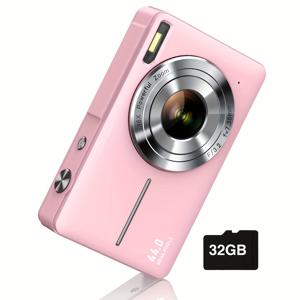 TEMU 송디안 44MP 1080P HD 디지털 카메라, 16배 줌, 안티셰이크, 32GB TF 카드, 충전식 배터리 및 끈 포함 - 컴팩트 포인트 & 슈트 블로깅 카메라, 추수감사절, 크리스마스 선물, 일상 사진 촬영, 블로깅 액세서리, 세련된 카메라 디자인, 내구성 있는 카메라 바디